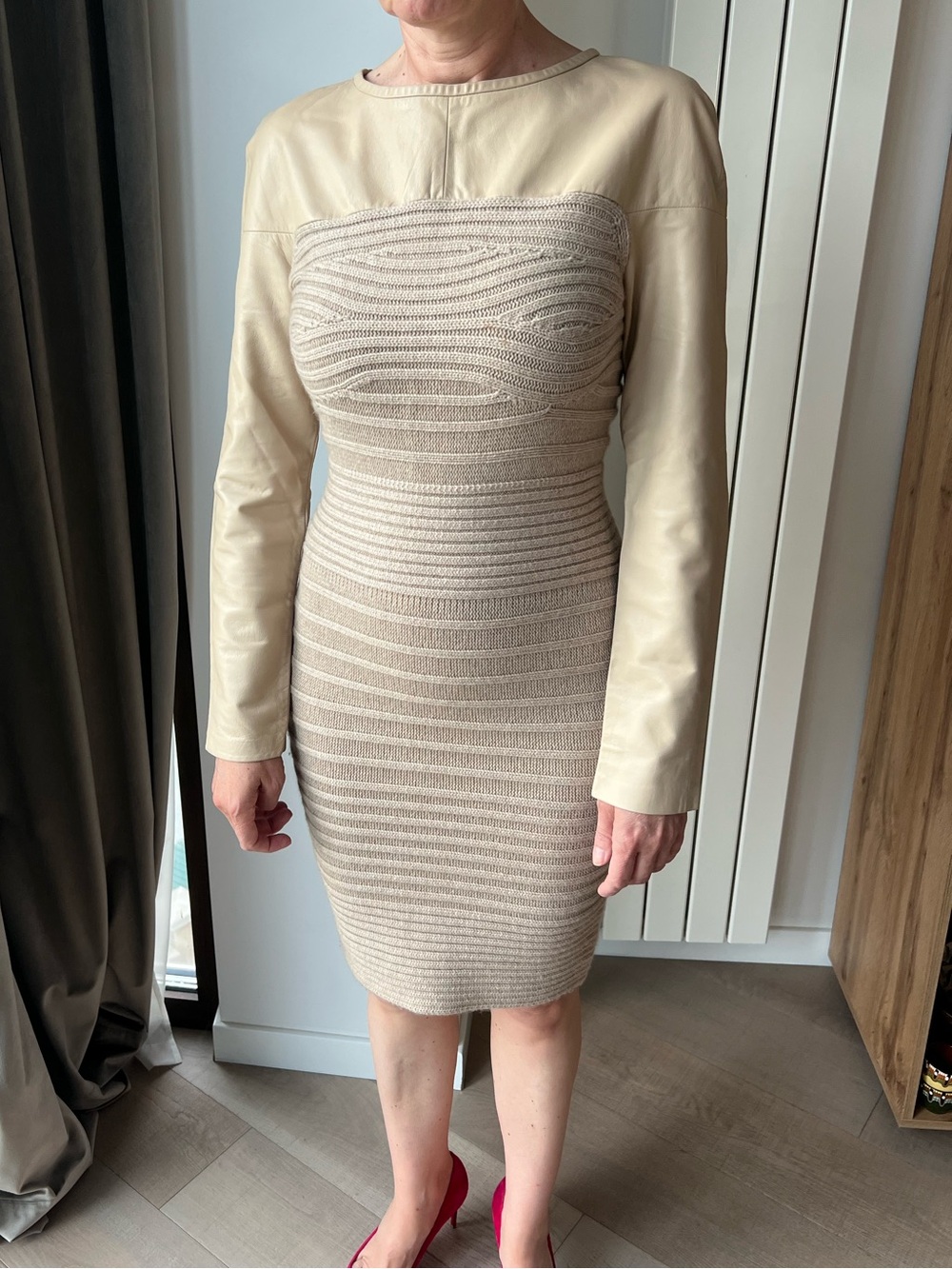 Vintage Gianfranco Ferré Authentic Leather + Merino Wool knit dress